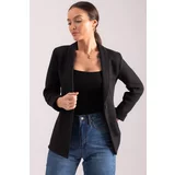 armonika Women's Black Herringbone Pattern Fold Sleeve Single Button Cachet Jacket