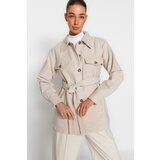 Trendyol Stone Belted Stamped Jacket Coat | Shoptok.si