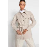 Trendyol Stone Belted Stamped Jacket Coat