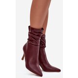 Boto Women's ankle boots on heel with ruched shaft zipper Bordeaux Ulisse | Shoptok.si