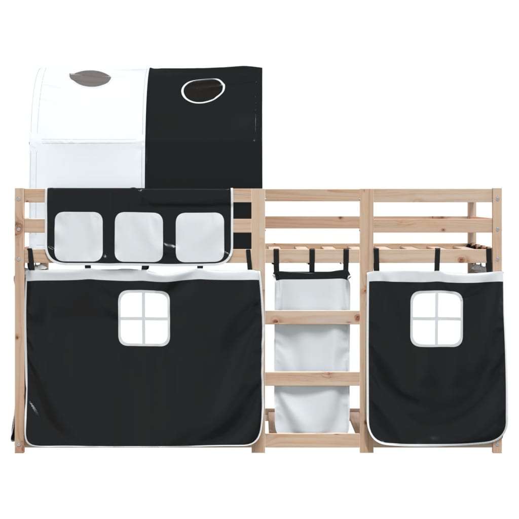  Krevet na kat sa zavjesama bijelo-crni 80 x 200 cm od borovine | shoptok.hr