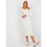 Fashion Hunters Ecru ribbed knitted dress with neckline | shoptok.hr