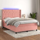  Krevet box spring s madracem LED ružičasti 140x200cm baršunasti | shoptok.hr