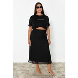 Trendyol Curve Black Lined Tulle Midi Knitted Skirt cene