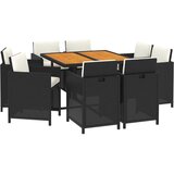  9-dijelni vrtni blagovaonski set s jastucima crni od poliratana Crna 109 cm table length | shoptok.hr