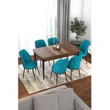 Hanah home trpezarijski set Via, sto na razvlačenje i 6 stolica, ploča u dekoru drveta Baroque, tirkizna tkanina Jerry | Eponuda.com