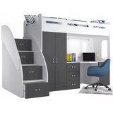 Molarem Home Drveni dječji krevet na kat Zuzia Plus s radnim stolom 200x80 cm - sivi | shoptok.hr