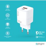 Pluginn Kućni punjač PI-D73, QC3.0 PD3.0, PPS, USB-PD 18W+20W, 38W (total) sa PD iPhone lightning kablom beli | Eponuda.com