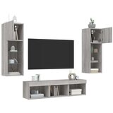  5-dijelni zidni TV elementi s LED svjetlima boja sivog hrasta | shoptok.hr