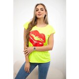 Kesi Lip print blouse yellow neon+red | shoptok.hr