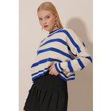 HAKKE Striped Bagel Collar Knitwear Crop Sweater | Shoptok.si