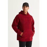 AC&Co / Altınyıldız Classics Men's Burgundy Oversize Loose-Fit Hooded Fleece Sweatshirt Cene