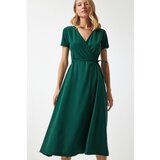 Happiness İstanbul women's emerald green v-neck wrap midi knitted dress Cene