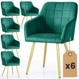 AKORD Luxano Kvadratno Prešiti Oblazinjeni Jedilni Stoli, Komplet 6 Stolov, Stekleničasto Zelena, Noge Zlate Barve, (5000333405) | Shoptok.si