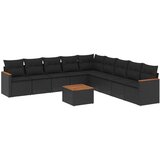  10-dijelni set vrtnih sofa s jastucima crni od poliratana | shoptok.hr