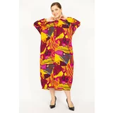 Şans Women's Fuchsia Plus Size Woven Viscose Fabric Front Length Buttoned Dress