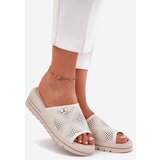 VINCEZA Women's Leather Wedge Sandals Beige 41477 | ePonuda.com
