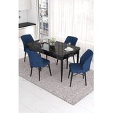 Hanah home trpezarijski set Eva, sto na razvlačenje i 4 stolice, ploča u dekoru crnog mermera, teget tkanina Babyface | Eponuda.com