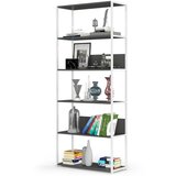 AKORD Regal V Loft Slogu, 6 Polic, Bela/Siva, (5000332532) | Shoptok.si