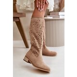 Boto PS1 Lace-up Women's Low Heel Eco Suede Boots with Zipper Dark Beige Orchides | shoptok.hr