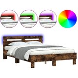 Furnova Posteljni okvir z vzglavjem in LED dimljen hrast 120x200 cm, (21934874) | Shoptok.si