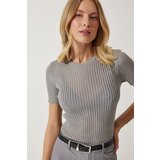  Women's Gray Light Transparent Knitwear Blouse Cene