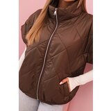 Kesi Włoski Women's quilted vest with short sleeves and a stand-up collar brown | Eponuda.ba