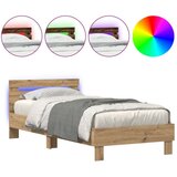  Postelja z LED svetlobo Artisan Oak 75x190 cm Izdelano iz umetnega lesa | Shoptok.si