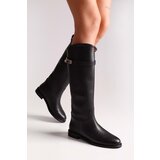 Shoeberry Women's Larissa Black Leather Buckled Riding Boots Black Leather | shoptok.hr