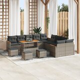 vidaXL 14 delna vrtna sofa garnitura z blazinami siva poli ratan akacija | Shoptok.si