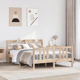 vidaXL Posteljni okvir z vzglavjem 135x190 cm trdna borovina | Shoptok.si
