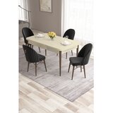 Hanah home trpezarijski set Roz, sto na razvlačenje i 4 stolice, krem ploča, noge boje oraha, crna tkanina Babyface | Eponuda.com