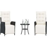  3-dijelni bistro set s jastucima crni od poliratana - Crna i krem 1 | shoptok.hr