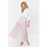 Trendyol Powder Flower Patterned Pleated Woven Skirt with Elastic Waist Cene