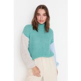 Trendyol Light Green Stand Up Collar Color Block Knitwear Sweater | Shoptok.si