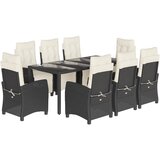  9-dijelni vrtni blagovaonski set s jastucima crni od poliratana Crna 190 cm table length | shoptok.hr