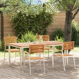 vidaXL set za objedovanje u vrtu od 5 dijelova od čvrste tikovine, vanjski blagovaonski stol 180x90x75 cm od čvrste tikovine, set vrtnih stolica 4 kom. od čvrste tikovine i čelika | shoptok.hr