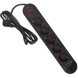 power strip, 5 socket extension cable + 3xUSB, 110-240V AC 50 /60Hz, 2.1A max 2500W, 1.5m, black, MCE395 B