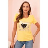 Kesi Women's cotton blouse with ruffle and heart made of rhinestones yellow Cijene