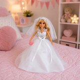 Punčka Anlily v bleščeči poročni obleki, poročni veo, šopek, torta | Shoptok.si