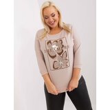 Fashion Hunters Beige casual blouse plus size with print Cene