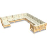 Maison Chic Seti vrtnega pohištva - Vrtna garnitura - Vrtni pohištvo set 11-delna s krem blazinami borovina, (21816148) | Shoptok.si