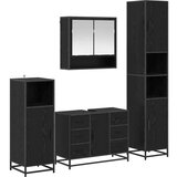 vidaXL Komplet pohištva za kopalnico s predalom 4 pcs Črna Orehovina | Shoptok.si