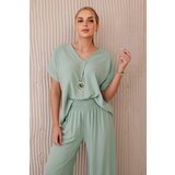 Kesi Women's summer set with necklace, blouse + trousers - dark mint cene