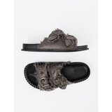 Shelvt Gray flip-flops with fur and studs | Shoptok.si