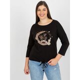 Fashion Hunters Black blouse of larger size with print and application Cene