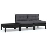 Maison Chic Seti vrtnega pohištva - Vrtna garnitura - Vrtni pohištvo set 3-delna z blazinami črna trdna borovina, (21809897) | Shoptok.si