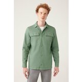 Avva Men's Green Cap and Pocket Single-coloured Comfort Fit Comfortable Cut Coat Cene