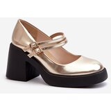 Boto Faux Leather Pumps on Chunky Heel Gold Halmina | Shoptok.si
