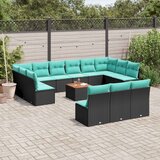  Vrtna garnitura - 14-dijelni set vrtnih sofa s jastucima poliratan crni - Crna 1 | shoptok.hr